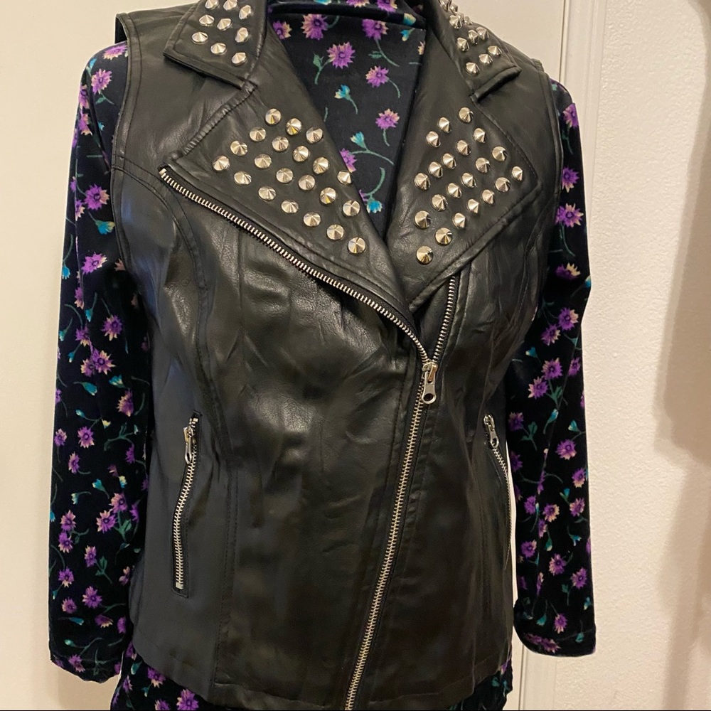 Faux leather moto vest w/ studded lapel